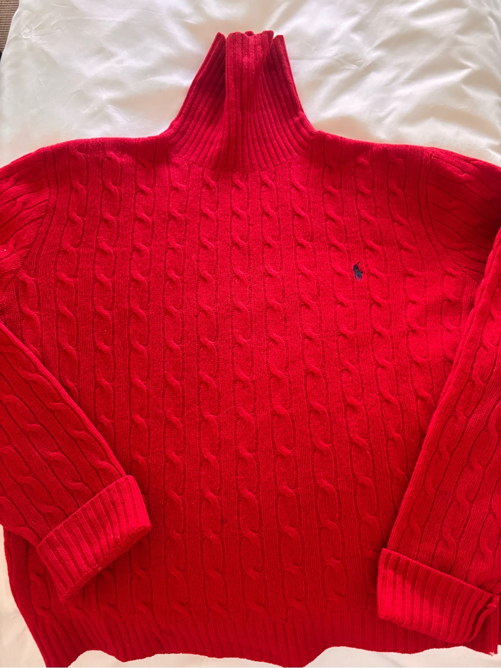 Ralph Lauren Red Cable Turtleneck Sweater, wool, XL, great condition PREPPY